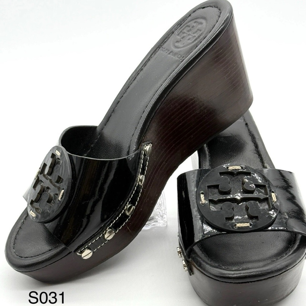 Tory Burch Patti Black Wedge Sandals 9